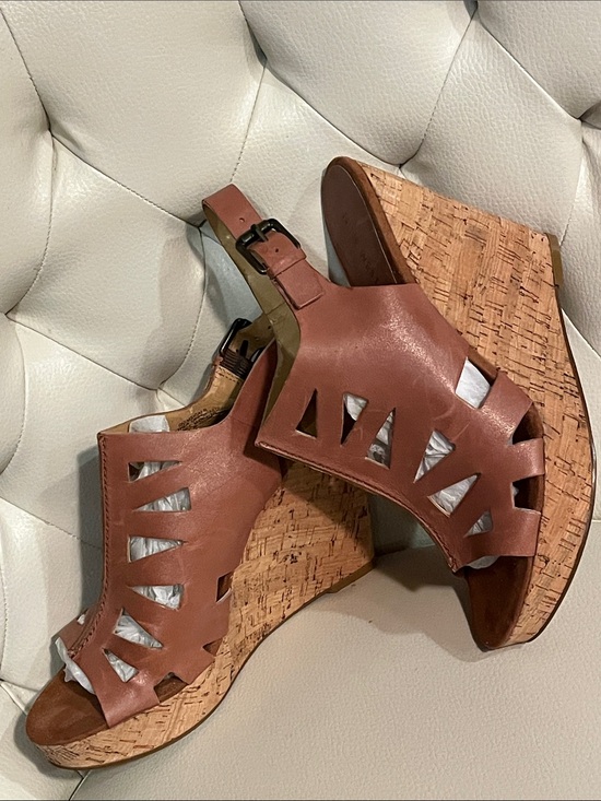 Nine West Shoes - Nine West Brown Leather Cutout Cork Wedge Sandals Size 8 Beautiful
